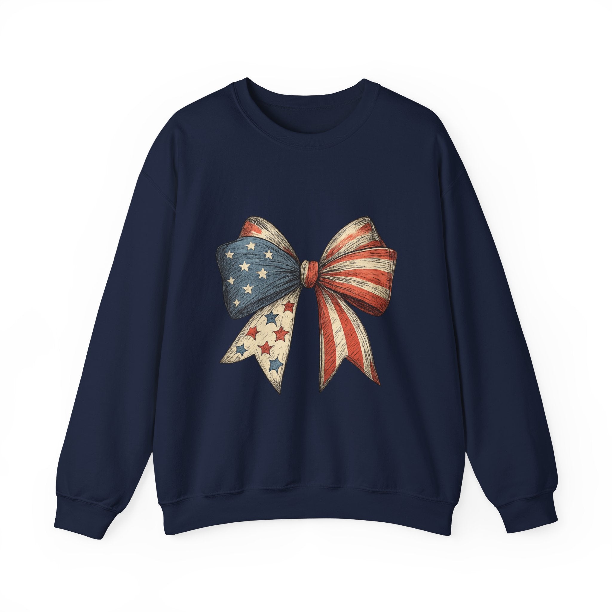 American Flag Bow Crewneck Sweatshirt — Patriotic Stars & Stripes Pullover