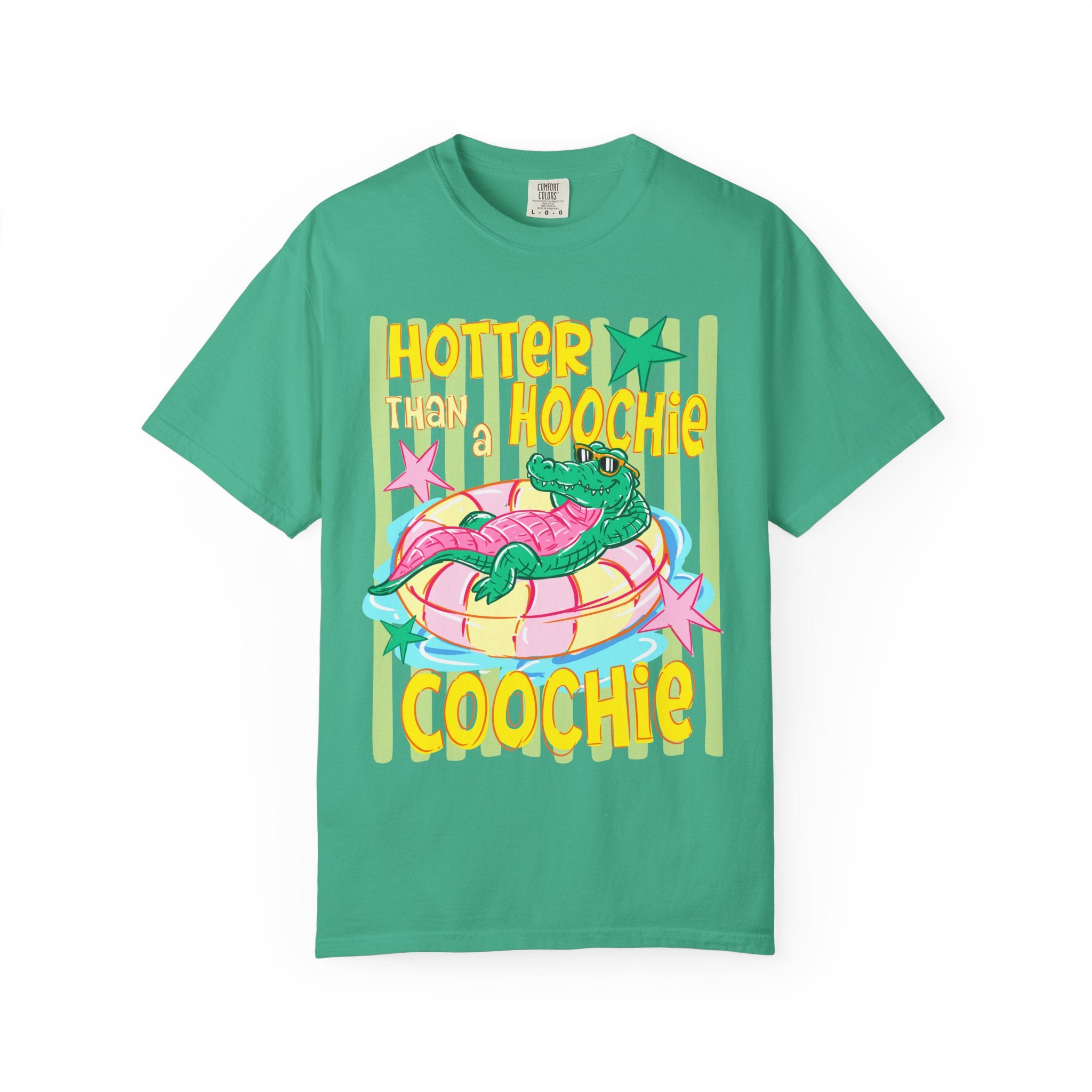 Graphic T-Shirt — “Hotter Than Hoochie Coochie” Retro Pool Float Design