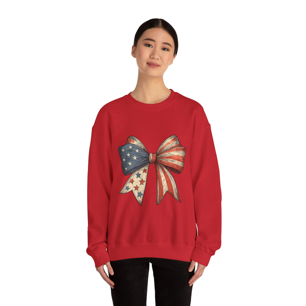 American Flag Bow Crewneck Sweatshirt — Patriotic Stars & Stripes Pullover