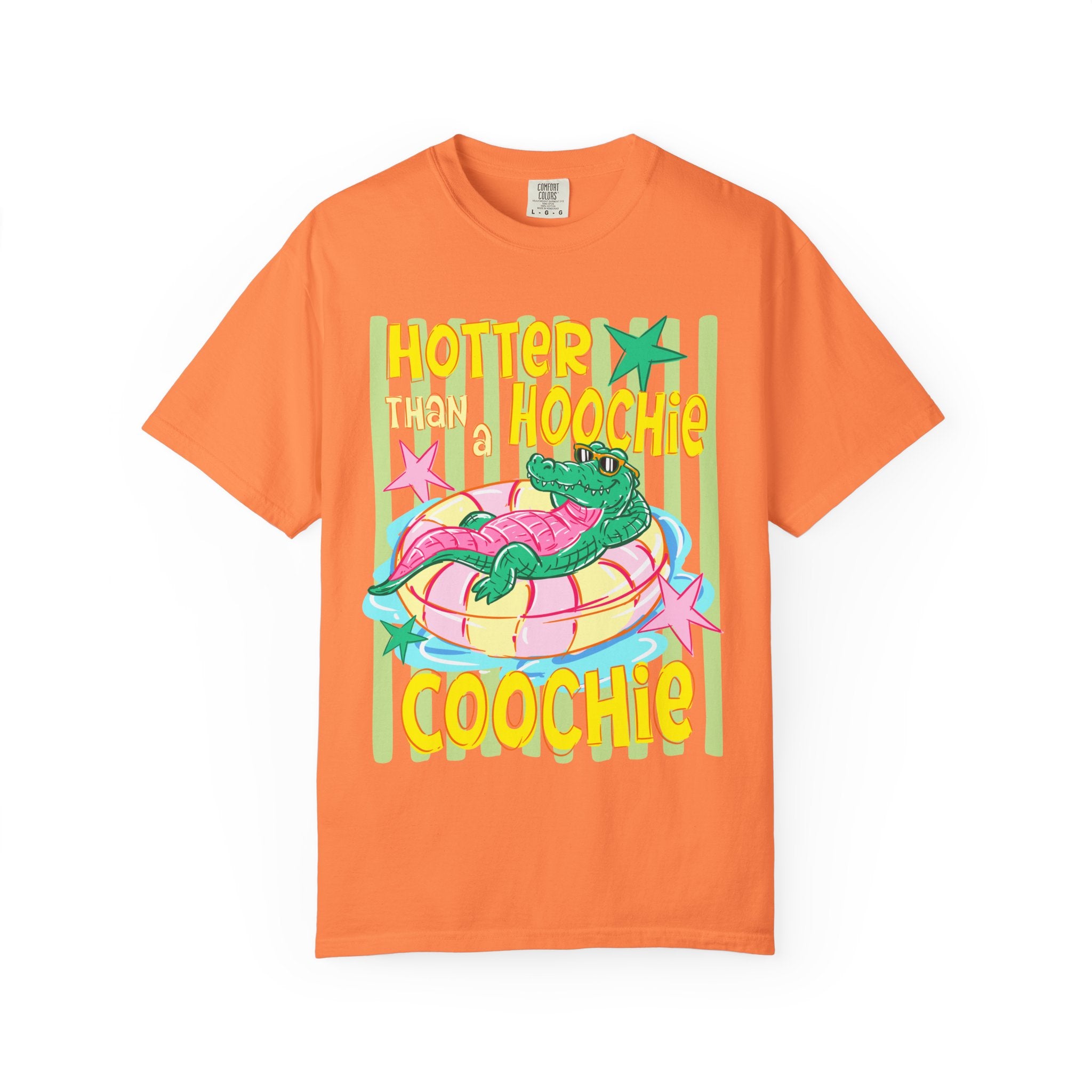 Graphic T-Shirt — “Hotter Than Hoochie Coochie” Retro Pool Float Design
