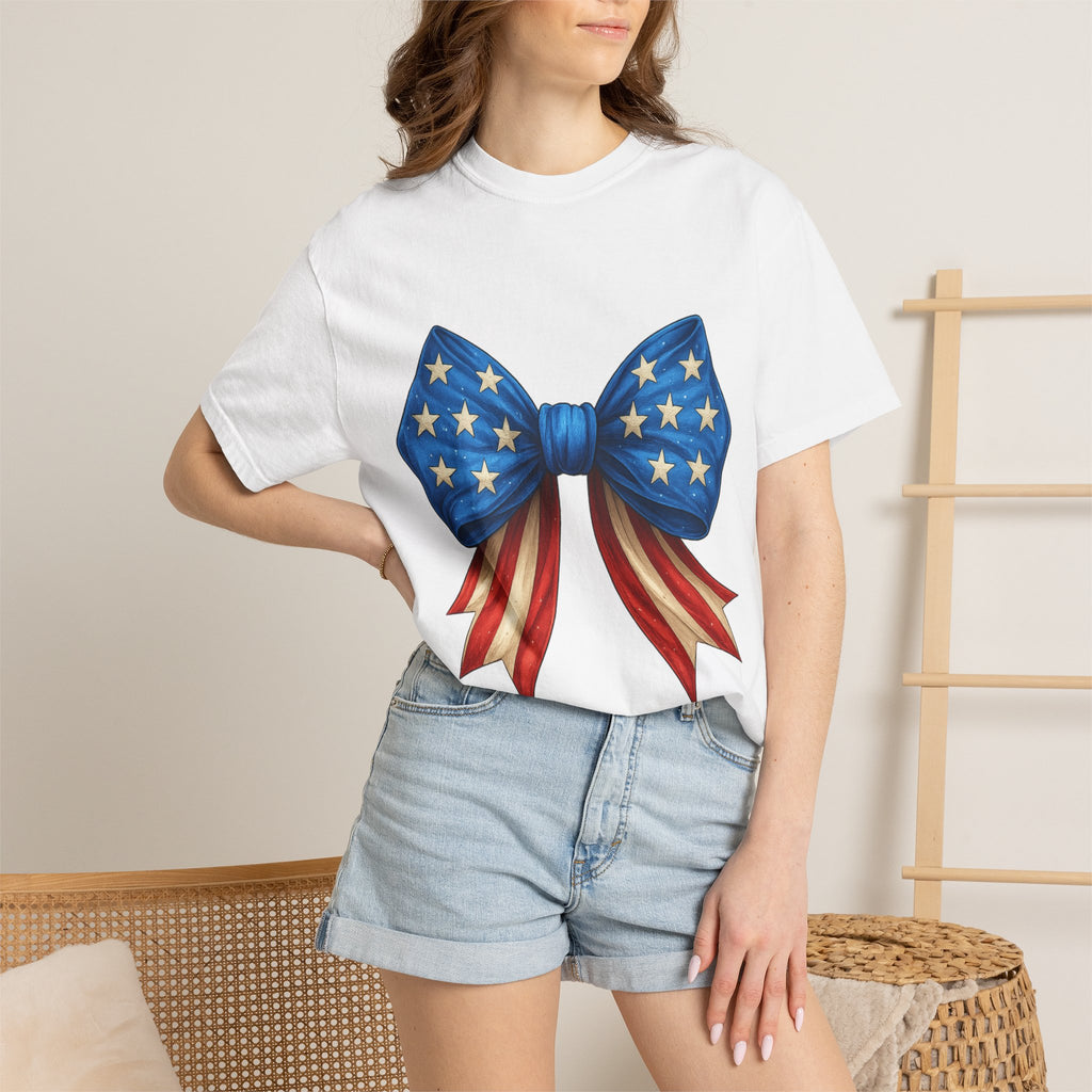 American Flag Bow T-Shirt — Patriotic Stars & Stripes Graphic Tee for Fourth of July