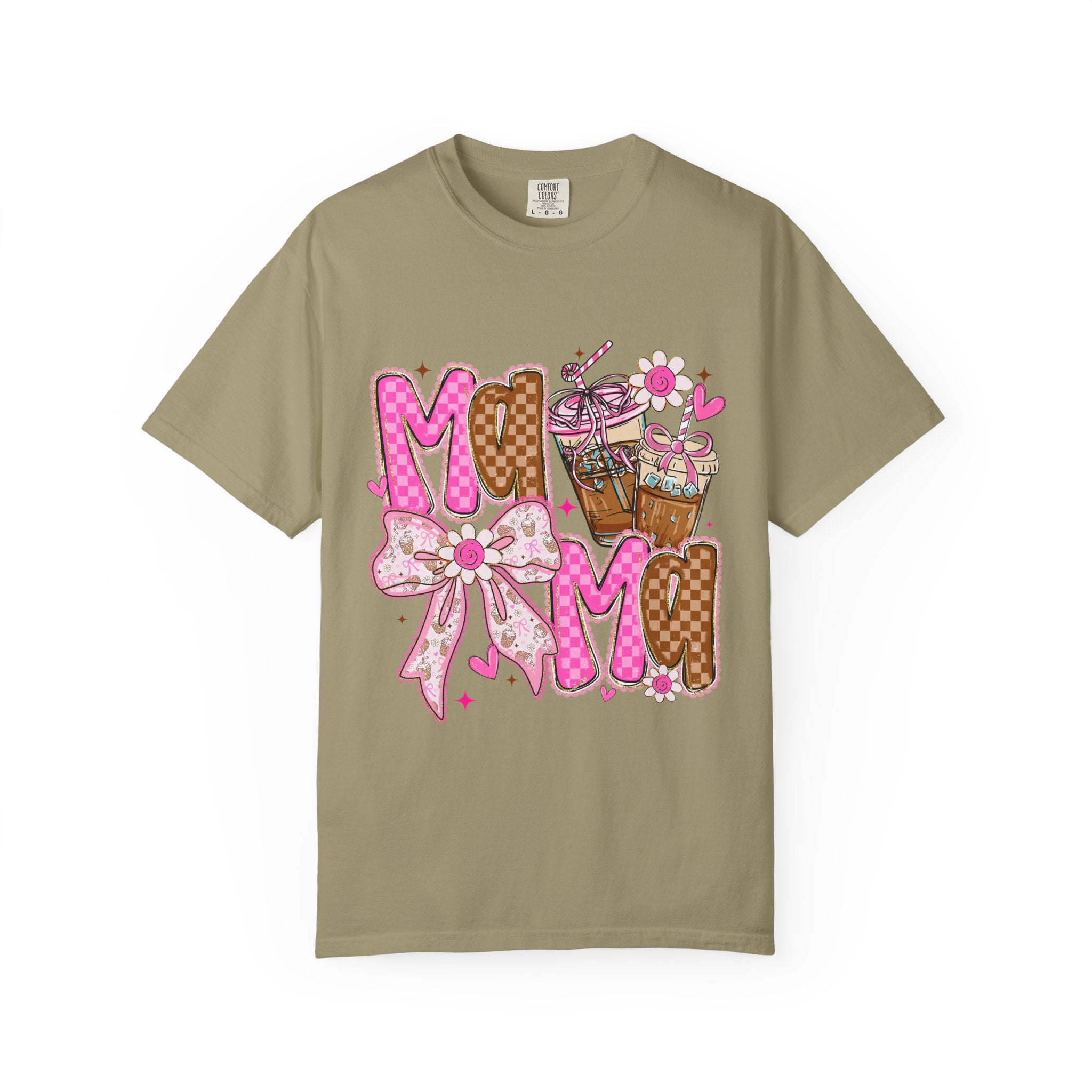 Mama Graphic T-Shirt — Pink Bow & Coffee Cute Mom Tee