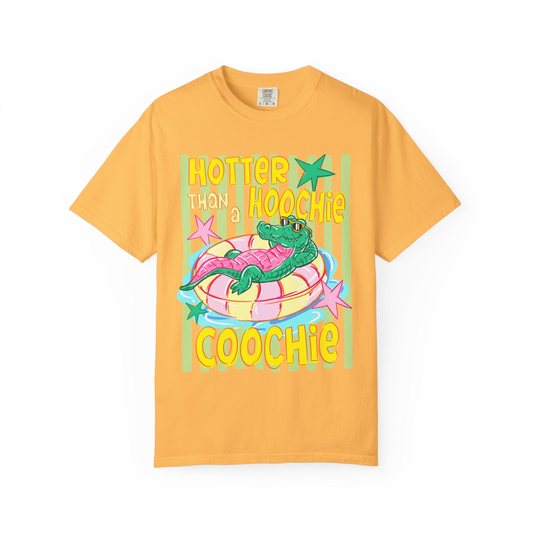 Graphic T-Shirt — “Hotter Than Hoochie Coochie” Retro Pool Float Design