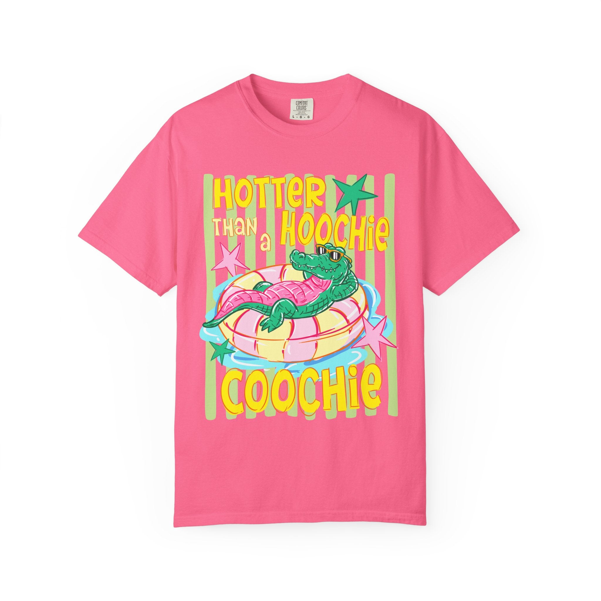 Graphic T-Shirt — “Hotter Than Hoochie Coochie” Retro Pool Float Design