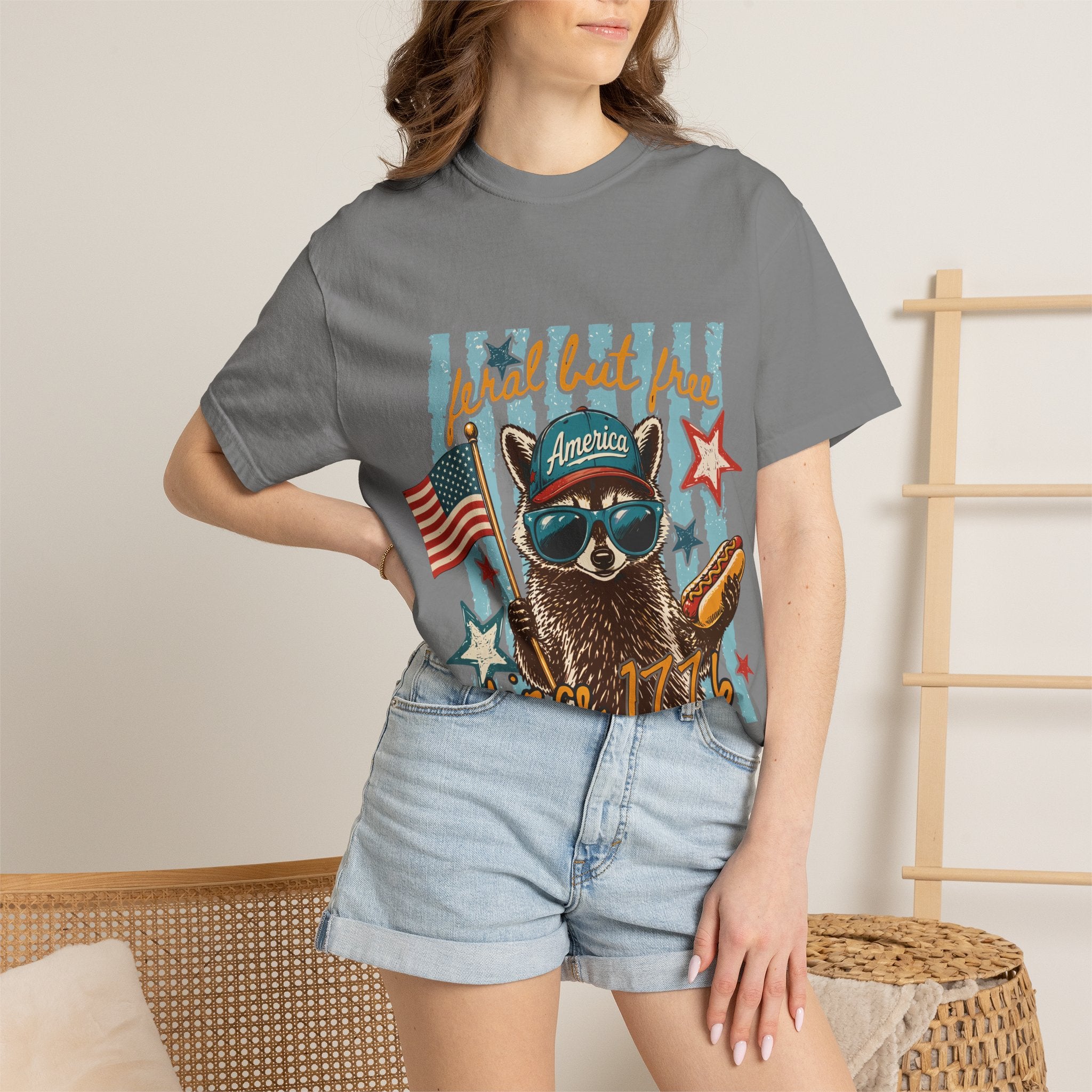 T-Shirt — "Loyal but Free" Patriotic Raccoon Graphic (Est. 1776)
